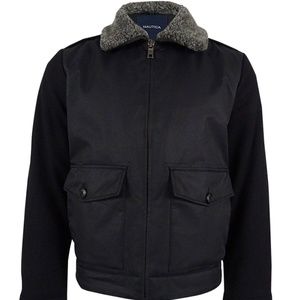 Nautica Wool Sleeve Removable Collar Bomber Jacket